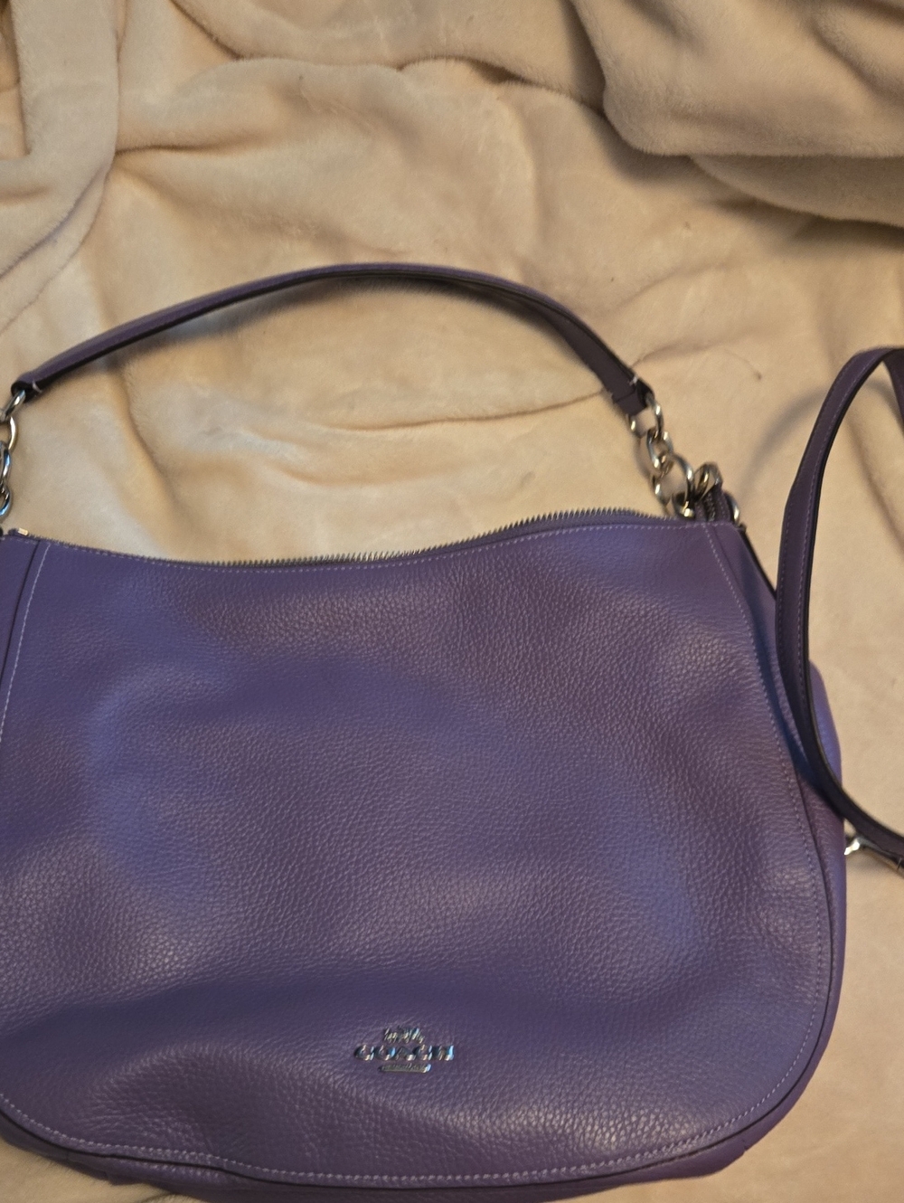 Coach Purple Pebbled Leather Hobo Shoulder Bag with Silver Hardware